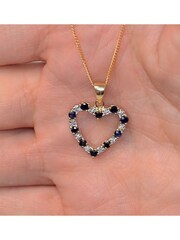 The Diamond Store 9K Gold Sapphire and 0.03ct Diamond Heart Pendant Necklace - Image 5 of 6