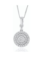 The Diamond Store 9K White Gold Triple Halo 0.50ct H/Si Lab Diamond Pendant Necklace - Image 1 of 5