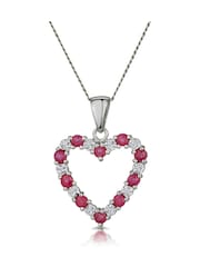 The Diamond Store Ruby 0.68CT And Diamond 9K White Gold Heart Pendant Necklace - Image 1 of 3