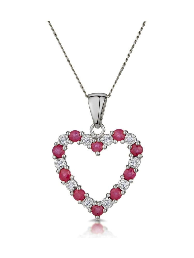 The Diamond Store Ruby 0.68CT And Diamond 9K White Gold Heart Pendant Necklace - Image 1 of 3