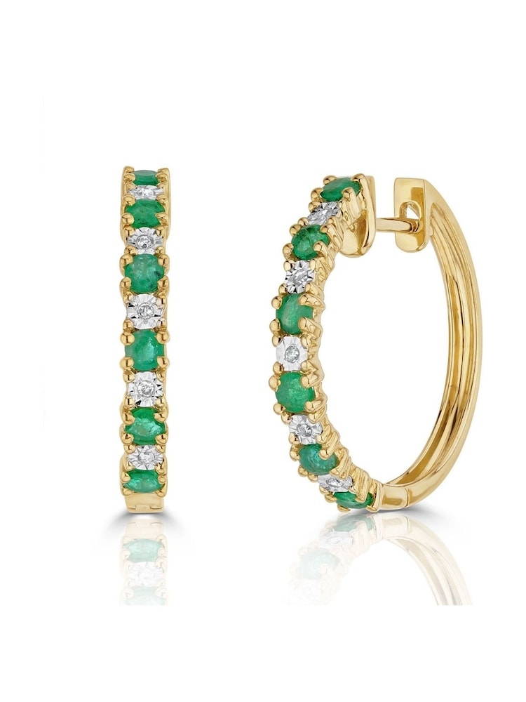 The Diamond Store Green 9K Gold Tone Stellato Emerald 0.63ct And Diamond Earrings - Image 1 of 4
