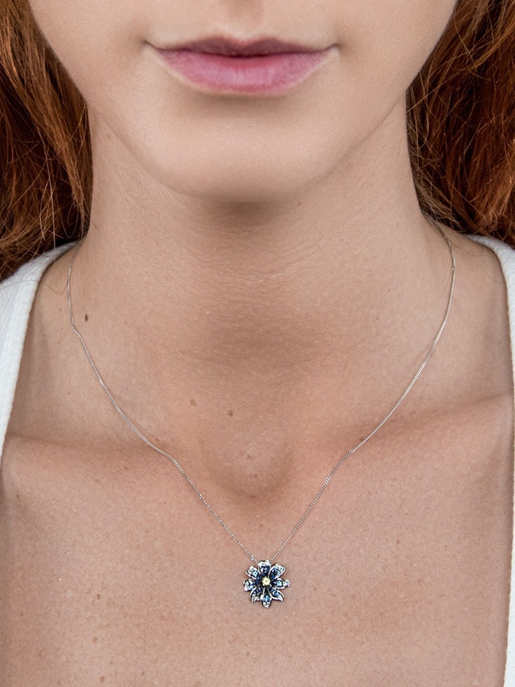 The Diamond Store 9K White Gold Blue and Yellow Sapphire Diamond Pendant Necklace - Image 1 of 3