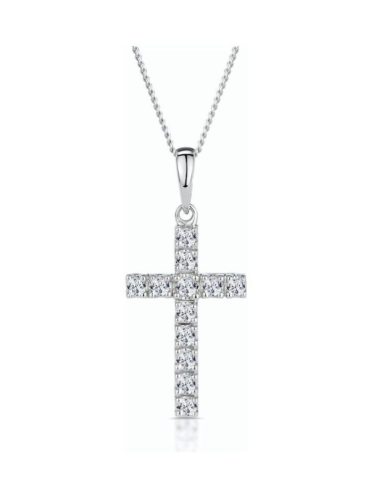 The Diamond Store White Lab Diamond Cross Necklace Pendant 0.22ct set in 925 Silver - Image 1 of 6