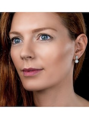 The Diamond Store 9K White Gold 7.5mm Pearl Blue Topaz and Diamond Stellato Earrings - Image 4 of 6