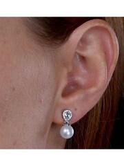 The Diamond Store 9K White Gold 7.5mm Pearl Blue Topaz and Diamond Stellato Earrings - Image 5 of 6