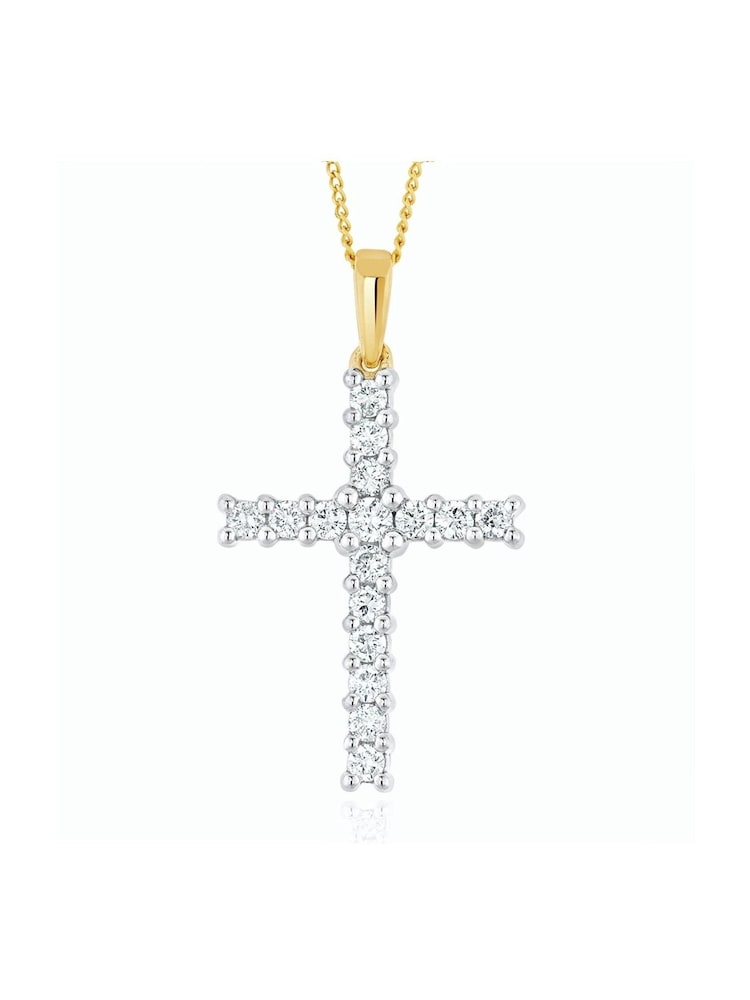 The Diamond Store 9K Yellow Gold 0.50ct H/Si Lab White Diamond Cross Pendant Necklace Claw Set - Image 1 of 5