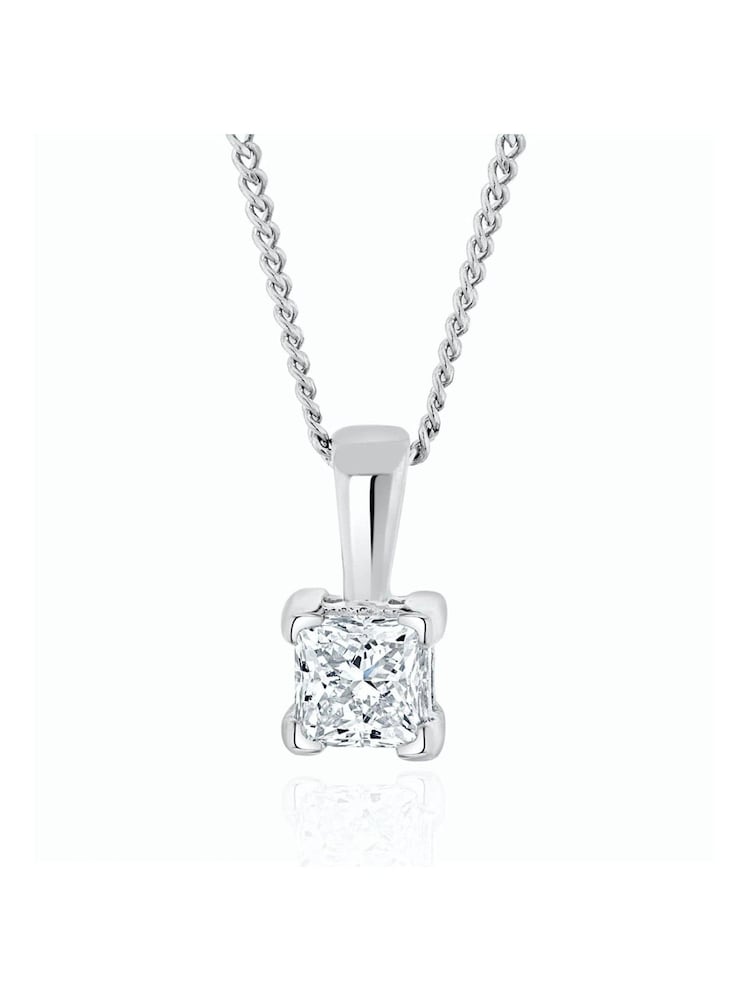 The Diamond Store 9K White Gold 0.25ct Lab Diamond Princess Cut Solitaire Necklace - Image 1 of 4