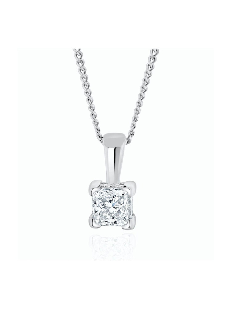 The Diamond Store 9K White Gold 0.25ct Lab Diamond Princess Cut Solitaire Necklace - Image 4 of 4 The Diamond Store 9K White Gold 0.25ct Lab Diamond Princess Cut Solitaire Necklace - Image 4 of 4