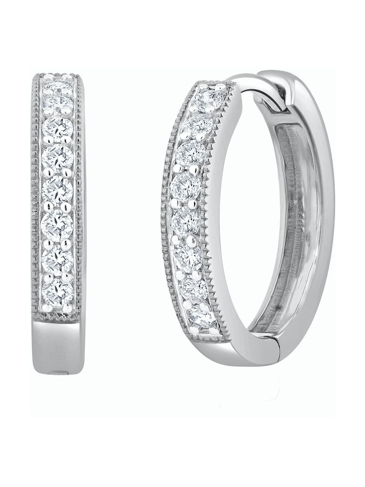 The Diamond Store 9K White Gold 0.25ct H/Si Lab Diamond Pave Set Hoop Earrings - Image 1 of 4