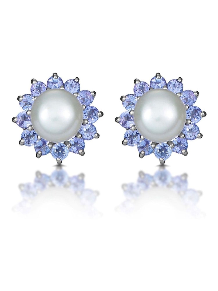 The Diamond Store 9K White Gold Tanzanite And Pearl Earrings - Image 1 of 6