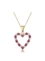 The Diamond Store 9K Gold 0.68ct Ruby And Diamond Heart Pendant Necklace - Image 1 of 5