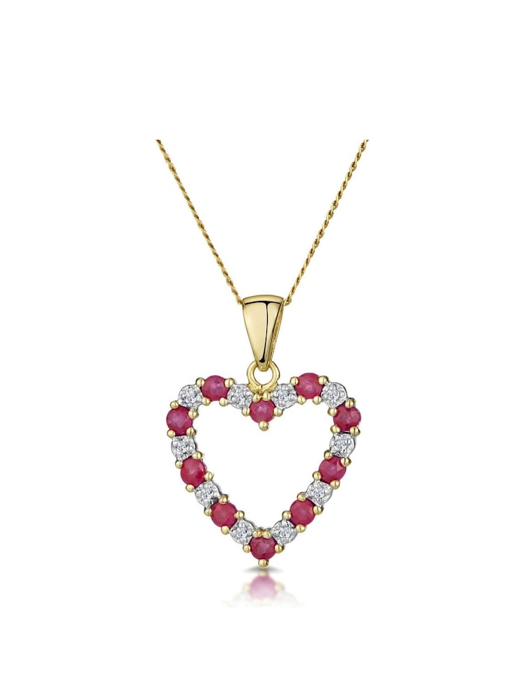 The Diamond Store 9K Gold 0.68ct Ruby And Diamond Heart Pendant Necklace - Image 1 of 5