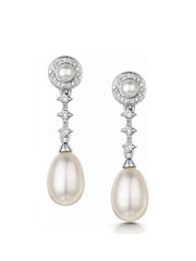The Diamond Store White Stellato Collection Pearl and Diamond Earrings in 9K White Gold - Image 1 of 6