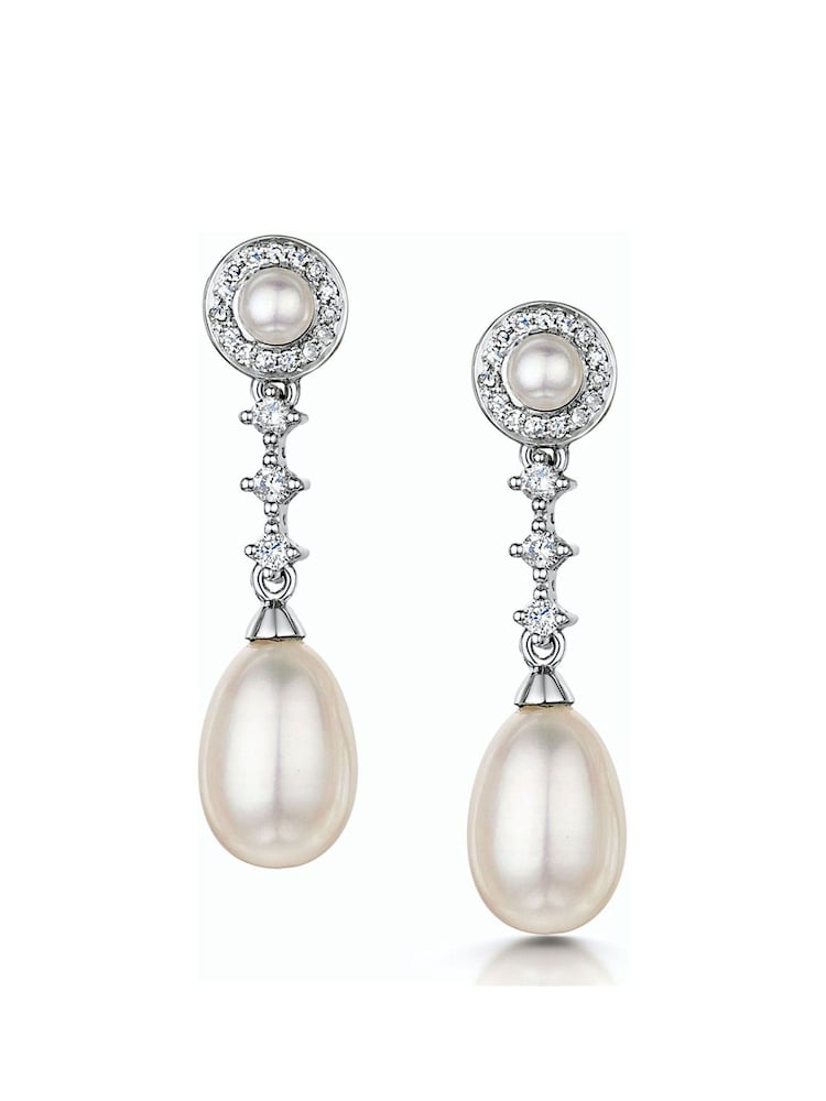 The Diamond Store White Stellato Collection Pearl and Diamond Earrings in 9K White Gold - Image 1 of 6