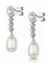 The Diamond Store White Stellato Collection Pearl and Diamond Earrings in 9K White Gold - Image 4 of 6