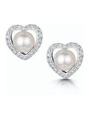 The Diamond Store White Stellato Collection Pearl and Diamond Heart Earrings in 9K White Gold - Image 1 of 6