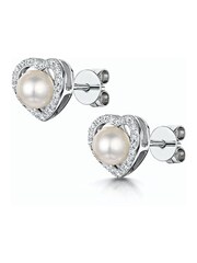 The Diamond Store White Stellato Collection Pearl and Diamond Heart Earrings in 9K White Gold - Image 4 of 6