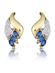 The Diamond Store Blue 9K Yellow Gold Tone Sapphire 4mm x 2mm And Diamond Earrings - Image 1 of 5