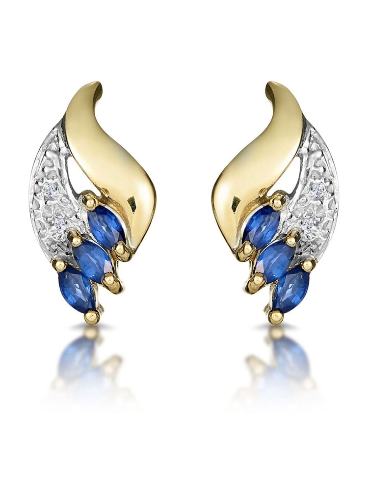 The Diamond Store Blue 9K Yellow Gold Tone Sapphire 4mm x 2mm And Diamond Earrings - Image 1 of 5