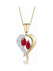 The Diamond Store 9K Yellow Gold Red Ruby 5 x 3mm And Diamond Pendant Necklace - Image 1 of 4