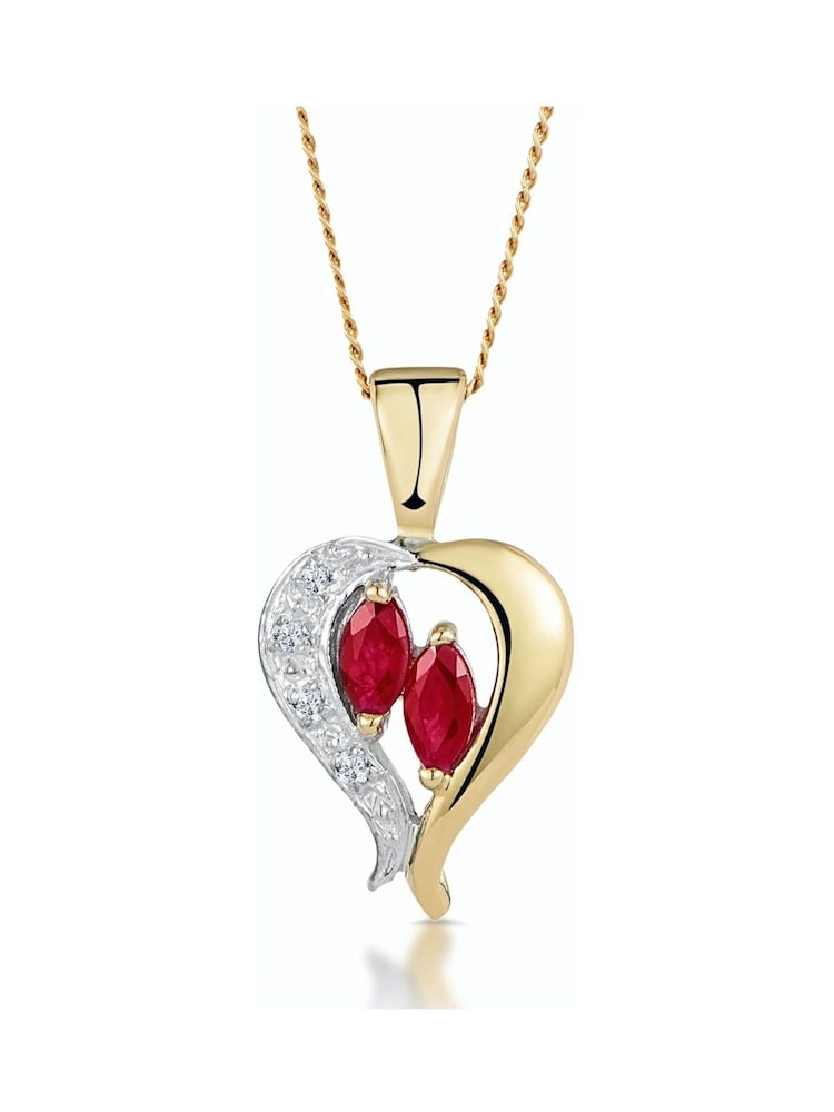 The Diamond Store 9K Yellow Gold Red Ruby 5 x 3mm And Diamond Pendant Necklace - Image 1 of 4