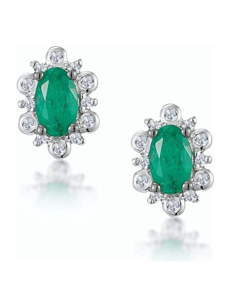 The Diamond Store 9K White Gold 0.50ct Emerald and Diamond Stellato Cluster Earrings - Image 1 of 5