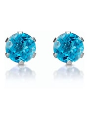 The Diamond Store 9K White Gold Blue Topaz Studded 3 x 3mm Earrings - Image 1 of 5