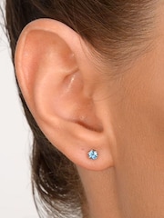 The Diamond Store 9K White Gold Blue Topaz Studded 3 x 3mm Earrings - Image 4 of 5