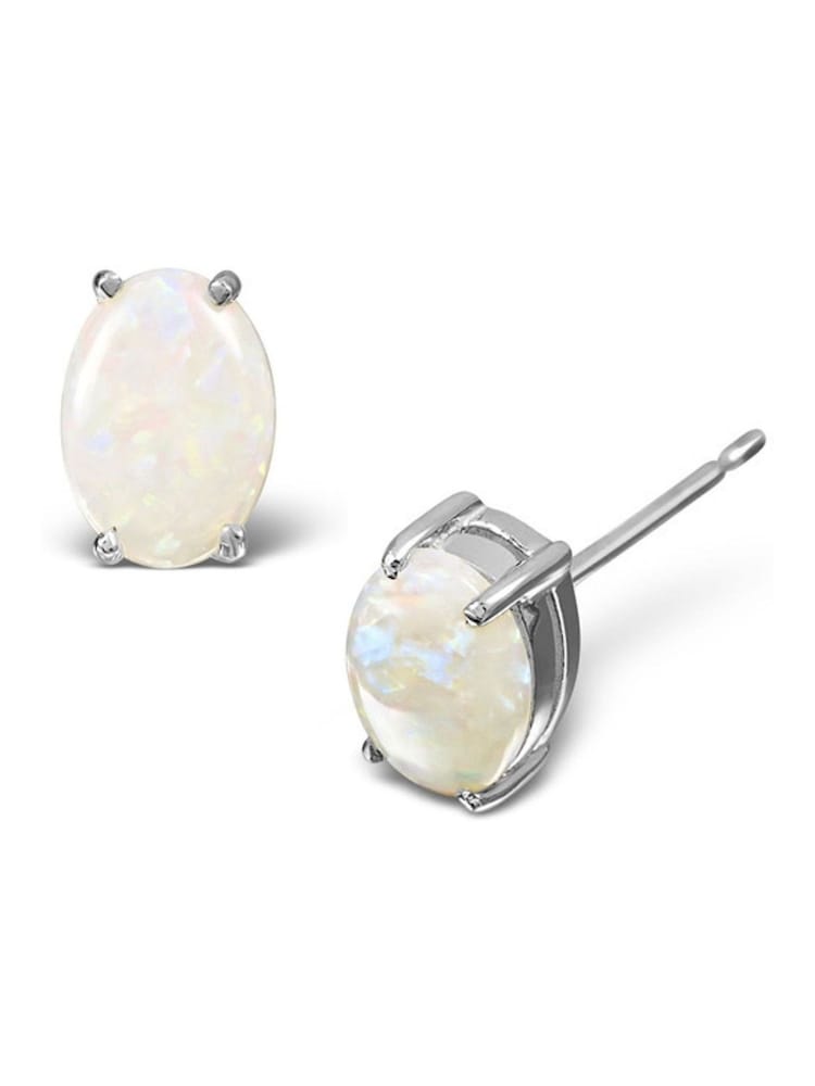 The Diamond Store 9K White Gold Opal 7 x 5mm Earrings - Image 1 of 4