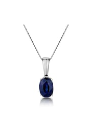 The Diamond Store 9K White Gold Sapphire 7 x 5 mm Pendant Necklace - Image 1 of 3