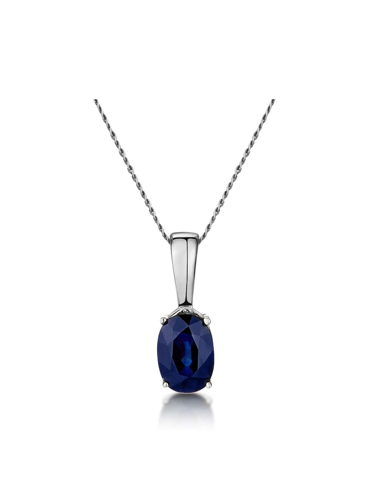 The Diamond Store 9K White Gold Sapphire 7 x 5 mm Pendant Necklace - Image 1 of 3