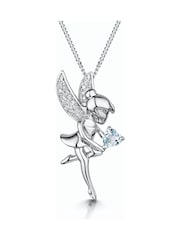 The Diamond Store 9K White Gold Pixie Aquamarine and Diamond Stellato Pendant Necklace - Image 1 of 6