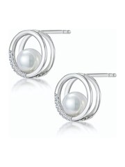 The Diamond Store 9K White Gold Pearl and Diamond Stellato Circle Earrings - Image 3 of 5