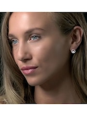 The Diamond Store 9K White Gold Pearl and Diamond Stellato Circle Earrings - Image 4 of 5