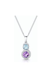 The Diamond Store 9K White Gold Purple Amethyst Blue Topaz and Diamond Pendant Necklace - Image 1 of 3