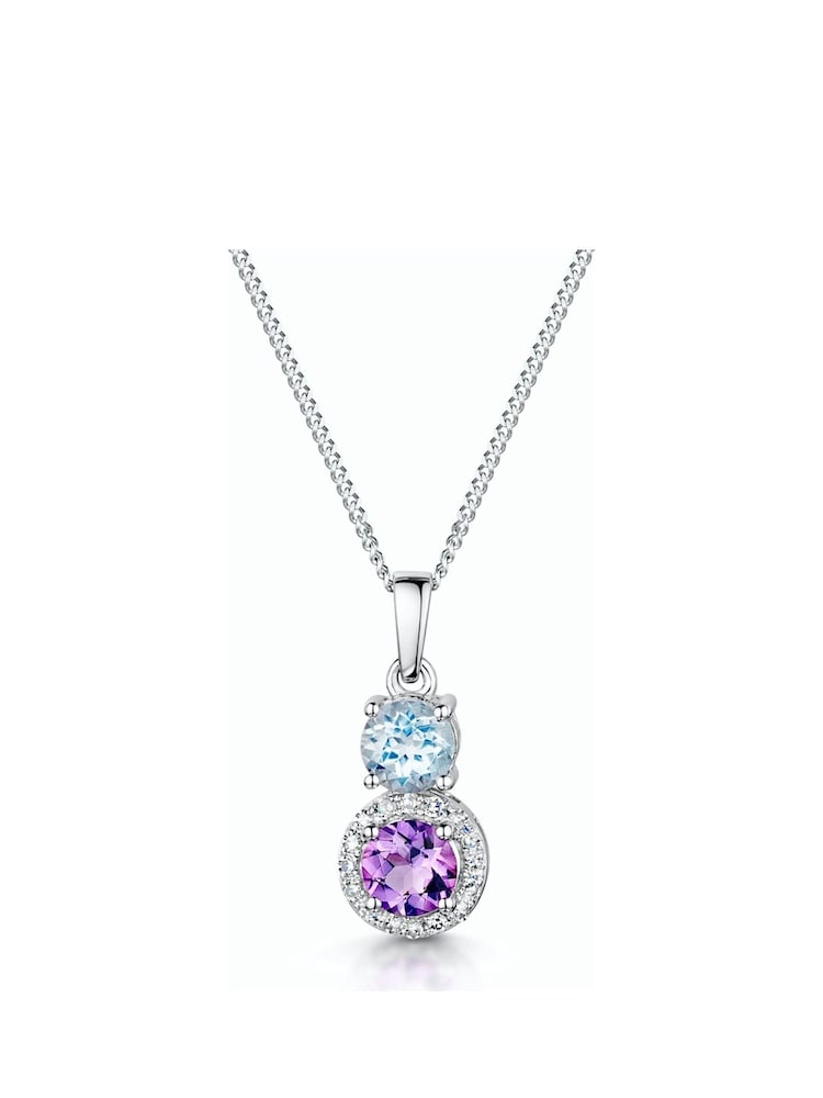 The Diamond Store 9K White Gold Purple Amethyst Blue Topaz and Diamond Pendant Necklace - Image 1 of 3