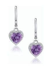 The Diamond Store 9K White Gold Stellato Amethyst and Diamond Pave Heart Earrings - Image 1 of 5