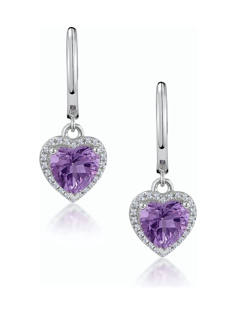 The Diamond Store 9K White Gold Stellato Amethyst and Diamond Pave Heart Earrings - Image 1 of 5