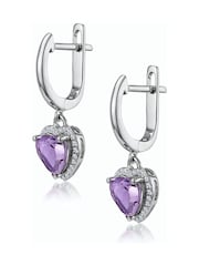The Diamond Store 9K White Gold Stellato Amethyst and Diamond Pave Heart Earrings - Image 3 of 5