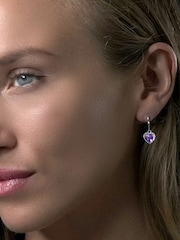 The Diamond Store 9K White Gold Stellato Amethyst and Diamond Pave Heart Earrings - Image 4 of 5