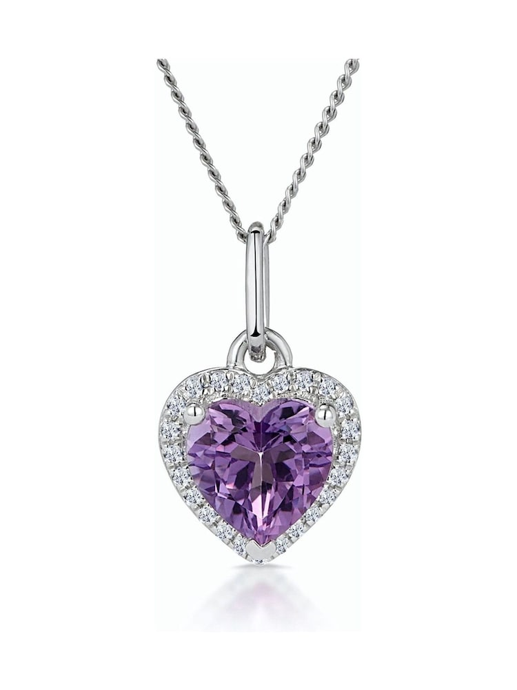 The Diamond Store 9K White Gold Stellato Purple Amethyst and Diamond Heart Necklace - Image 1 of 4