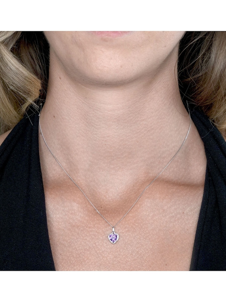 The Diamond Store 9K White Gold Stellato Purple Amethyst and Diamond Heart Necklace - Image 4 of 4