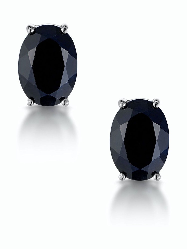 The Diamond Store 9K White Gold Blue Sapphire 7mm x 5mm Earrings - Image 1 of 4