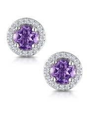 The Diamond Store 9K White Gold 0.64ct Amethyst and Diamond Halo Stellato Earrings - Image 1 of 4