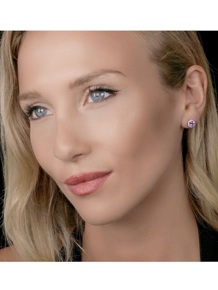 The Diamond Store 9K White Gold 0.64ct Amethyst and Diamond Halo Stellato Earrings - Image 2 of 4