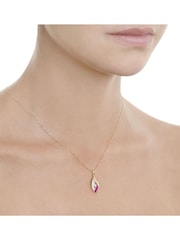 The Diamond Store 9K Yellow Gold Red Ruby 4 x 2mm And Diamond Pendant Necklace - Image 2 of 5