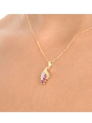 The Diamond Store 9K Yellow Gold Red Ruby 4 x 2mm And Diamond Pendant Necklace - Image 4 of 5