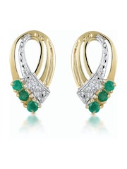 The Diamond Store Green 9K Yellow Gold Tone Emerald 8 x 15mm And Diamond Earrings - Image 1 of 4