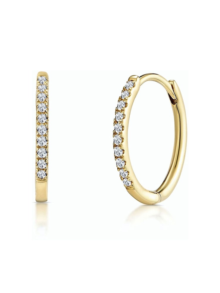 The Diamond Store 9K Gold Stellato 0.09ct Diamond Encrusted Hoop Earrings - Image 1 of 3 The Diamond Store 9K Gold Stellato 0.09ct Diamond Encrusted Hoop Earrings - Image 1 of 3