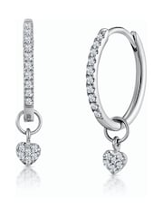 The Diamond Store 9K White Gold Stellato 0.11ct Diamond Encrusted Hoop Heart Earrings - Image 1 of 3